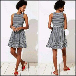 Loft Geo Textured Fit And Flare Sleeveless Dress In Black & White Size 10 EUC